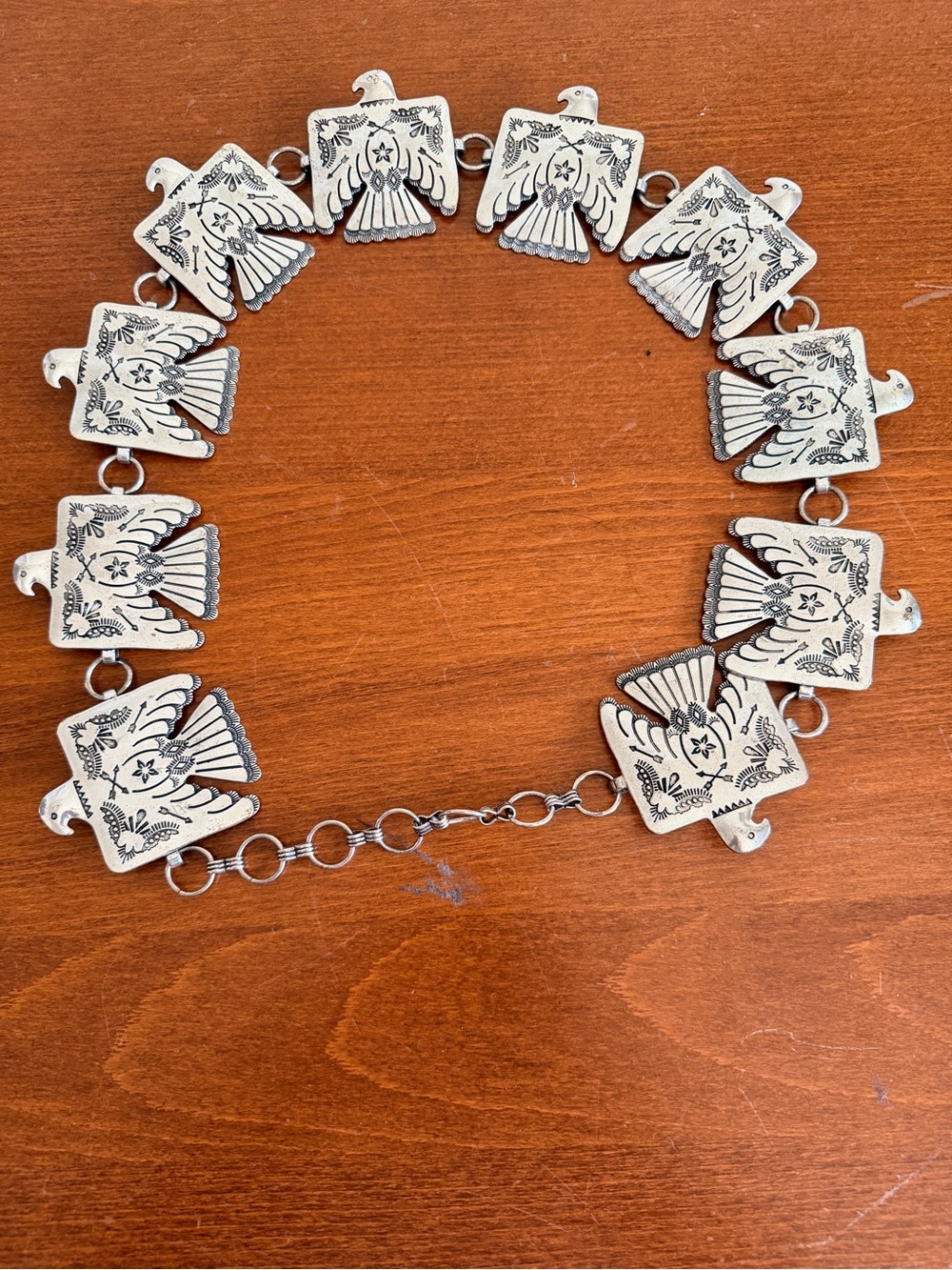 Vintage Southwestern Thunderbird Concho Link Belt Silver Tone Adjustable